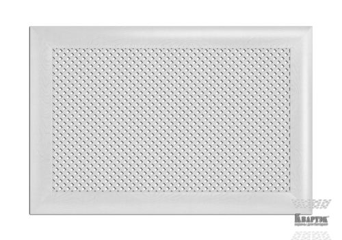 Декоративный экран для радиатора отопления Глория Белый 1310х470 мм фото в интерьере