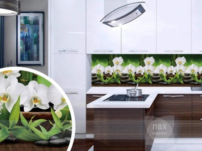Пластиковый фартук на кухню Белая орхидея 600 мм (длина 3 м)